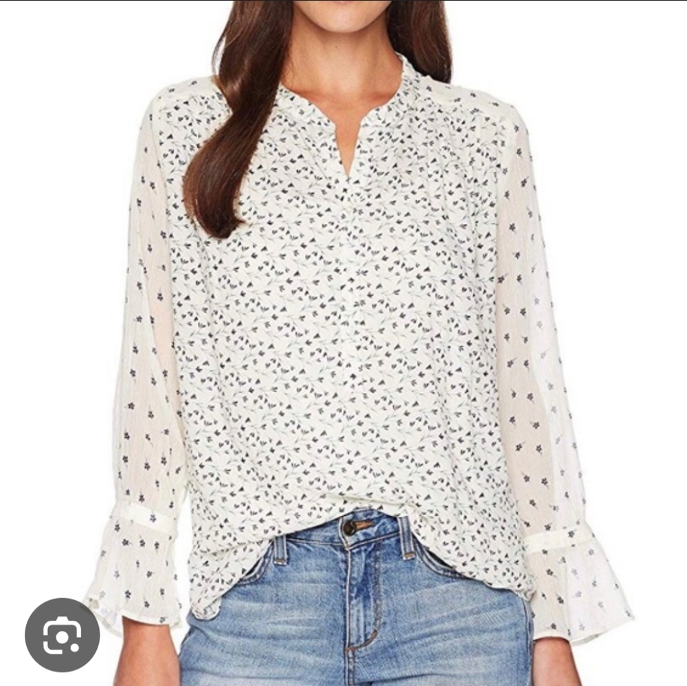Pheasant Hippe celestial Lucky Brand Mixed Print‎ Floral Semi Sheer Blouse Sz M
